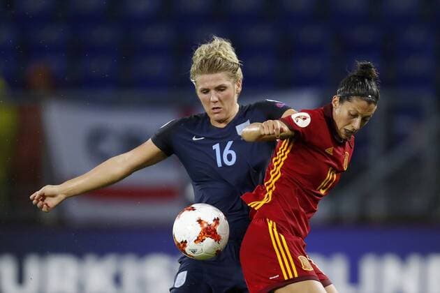 (L-R) Millie Bright of England women, Jennifer Hermoso of Spain women during the UEFA WEURO 2017 Group D group stage match between England and Spain at the Rat Verlegh stadium on July 23, 2017 in Breda, The Netherlands Women: England v Spain UEFA WEURO 2017 2017 2018 xVIxVIxImagesx xMauricexvanxSteenxIVx 8298156