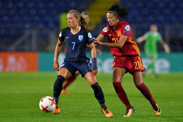 SOCCER - UEFA EURO EM Europameisterschaft Fussball 2017, ENG vs ESP BREDA,NETHERLANDS,23.JUL.17 - WOMEN SOCCER - UEFA Women s European Championship EM Europameisterschaft 2017, Group D, England vs Spain. Image shows Jordan Nobbs (ENG) and Leila Ouahabi (ESP). GEPAxpictures xFlorianxErtl