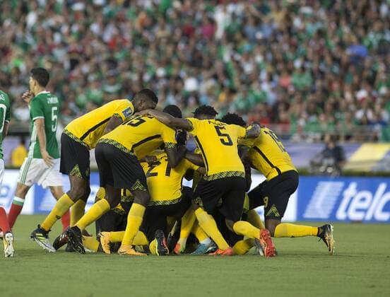 Jamaica s celebrate after scoring a goal during their Gold Cup semifinal soccer match between Mexico and Jamaica at Rose Bowl stadium in Pasadena, Ca, USA, 23 July 2017. MEXICO VS. JAMAICA !ACHTUNG: NUR REDAKTIONELLE NUTZUNG!  Copyright: xARMANDOxARORIZOx JME01 20170724-636364695732906192
