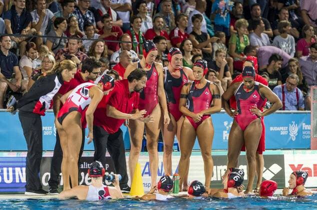 Quarterfinal WaterPolo Women s Hungary HUN (White Cup) Vs Canada CAN (Blue Cup) Team Canada (CAN) Time Out Day 11 24 07 2017 XVII FINA World Championships Aquatics City Park - Varosliget Lake Budapest Hungary Photo Pasquale Mesiano Deepbluemedia Insidefoto pasqualexmesiano