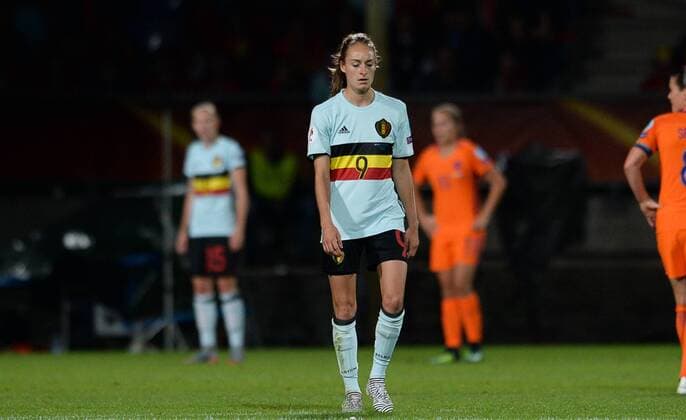 Belgium s Tessa Wullaert look dejected after a soccer game between Belgian national women s soccer team Red Flames and The Netherlands, the third game in group A in the group stage of the Women s European Championship EM Europameisterschaft 2017 in the Netherlands, Monday 24 July 2017 in Tilburg, The Netherlands. DAVIDxCATRY  x05138190x