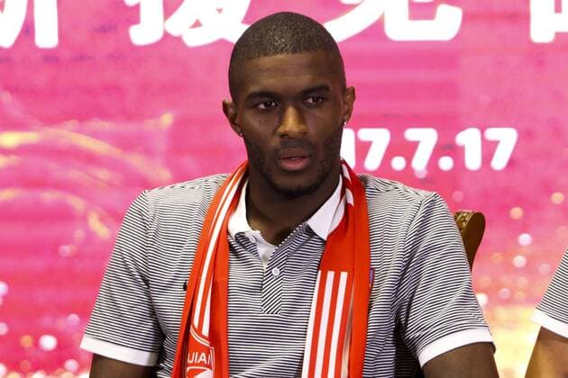 French football star Anthony Modeste attends a press conference PK Pressekonferenz of Tianjin Quanjian Football Club in Tianjin, China, 17 July 2017. Anthony Modeste  20170717_83632