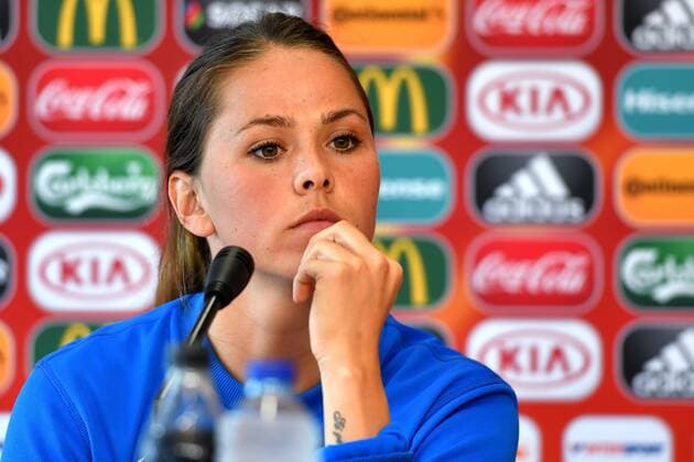 SOCCER - UEFA EURO EM Europameisterschaft Fussball 2017, ISL vs AUT ROTTERDAM,NETHERLANDS,25.JUL.17 - WOMEN SOCCER - UEFA Women s European Championship EM Europameisterschaft 2017, Group C, Iceland vs Austria, preview, press conference PK Pressekonferenz ISL. Image shows Sara Bjork Gunnarsdottir (ISL). GEPAxpictures xFlorianxErtl