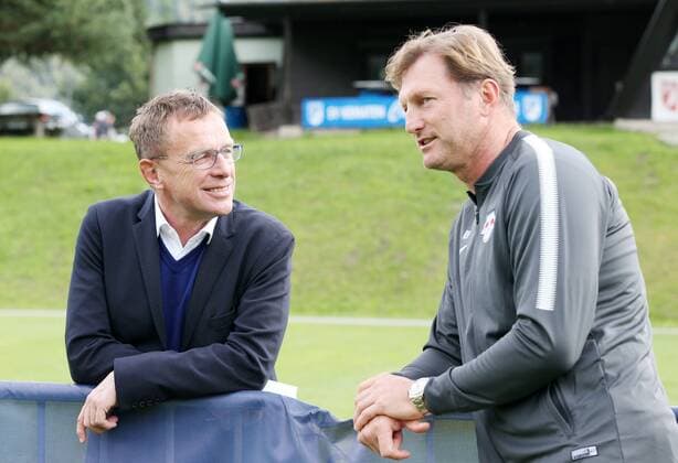 RB Leipzig - Konyaspor Fussball Testspiel Kematen, 25.07.2017, Fussball, RB Leipzig Trainingslager in Österreich , Testspiel, RB Leipzig (GER) vs. Atiker Konyaspor (TUR) 1:0 (1:0) , Im Bild v.l.: Sportdirektor Ralf Rangnick und Trainer Ralph Hasenhüttl Hasenhuettl (beide RB Leipzig). ,