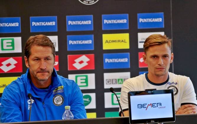 SOCCER - UEFA EL quali, Sturm vs Fenerbahce, preview GRAZ,AUSTRIA,26.JUL.17 - SOCCER - UEFA Europa League qualification, SK Sturm Graz vs Fenerbahce Istanbul, preview, press conference PK Pressekonferenz Sturm. Image shows head coach Franco Foda (Sturm) and Stefan Hierlaender (Sturm). GEPAxpictures xHansxOberlaender
