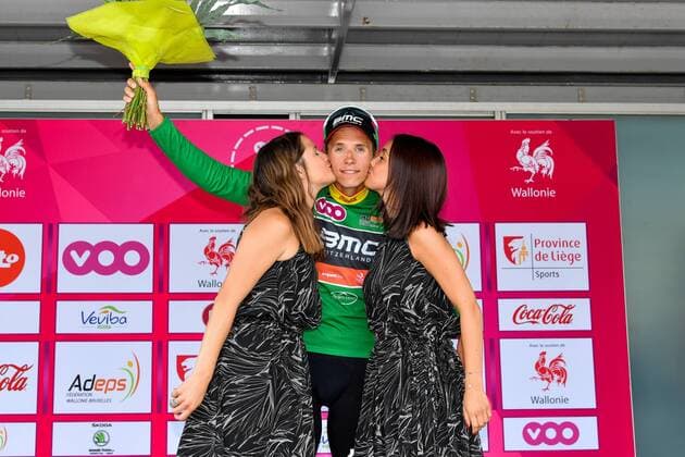 Belgian Dylan Teuns of BMC Racing Team pictured on the podium with the green jersey after the fifth and final stage of the 38th edition of the Tour de Wallonie (Ronde van Wallonie), 182,6km from Chievres to Thuin, Wednesday 26 July 2017. This year s edition of the Tour de Wallonie takes plave from 22 to 26 July. LUCxCLAESSEN  x05139178x