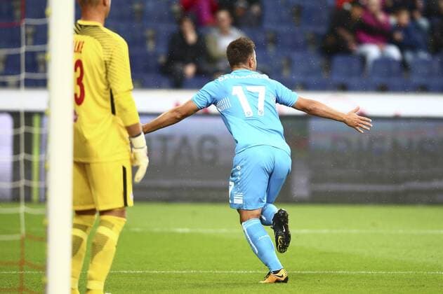 SOCCER - UEFA CL quali, RBS vs Rijeka SALZBURG,AUSTRIA,26.JUL.17 - SOCCER - UEFA Champions League qualification, Red Bull Salzburg vs HNK Rijeka. Image shows the rejoicing of Mario Gavranovic (Rijeka). GEPAxpictures xFelixxRoittner