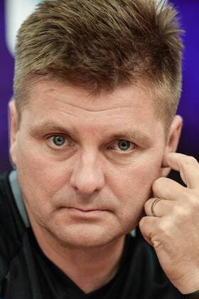 Coach of FK Mlada Boleslav Dusan Uhrin Jr attends a news conference prior to the 3rd qualifying round, 1st leg of Football European League match FK Mlada Boleslav vs Albanian Skenderbeu in Mlada Boleslav, Czech Republic, July 26, 2017. (CTKxPhoto RadekxPetrasek) CTKPhotoP201707260810101  PER 2