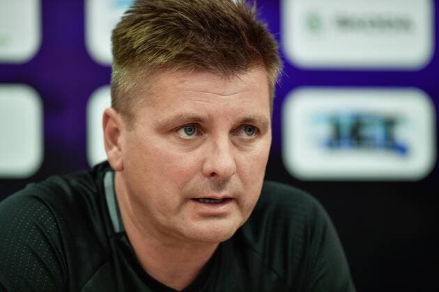 Coach of FK Mlada Boleslav Dusan Uhrin Jr attends a news conference prior to the 3rd qualifying round, 1st leg of Football European League match FK Mlada Boleslav vs Albanian Skenderbeu in Mlada Boleslav, Czech Republic, July 26, 2017. (CTKxPhoto RadekxPetrasek) CTKPhotoP201707260810801  PER 3