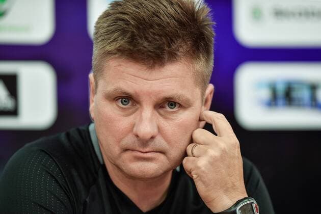 Coach of FK Mlada Boleslav Dusan Uhrin Jr attends a news conference prior to the 3rd qualifying round, 1st leg of Football European League match FK Mlada Boleslav vs Albanian Skenderbeu in Mlada Boleslav, Czech Republic, July 26, 2017. (CTKxPhoto RadekxPetrasek) CTKPhotoP201707260811801  PER 1