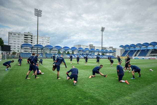 Players of FK Mlada Boleslav attend a training session prior to the 3rd qualifying round, 1st leg of Football European League match FK Mlada Boleslav vs Albanian Skenderbeu in Mlada Boleslav, Czech Republic, July 26, 2017. (CTKxPhoto RadekxPetrasek) CTKPhotoP201707260879001  PER 12