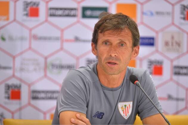Athletic Club Bilbao - press conference PK Pressekonferenz - Jose Angel Ziganda - 26 07 2017 Athletic Club Bilbao - Europa League - Press conference in Bucharest, National Arena Stadium - Bucharest, Romania, 26.07.2017 - Coach Jose Angel Ziganda during the press conference before the game in Europa League Dinamo Bucharest - Athletic Club Bilbao Copyright: xRaphaelxSerresx