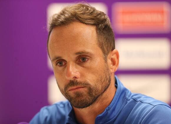 SOCCER - UEFA EL quali, A.Wien vs Limassol, preview VIENNA,AUSTRIA,26.JUL.17 - SOCCER - UEFA Europa League qualification, FK Austria Wien vs AEL Limassol, preview, press conference PK Pressekonferenz Limassol. Image shows head coach Bruno Baltazar (Limassol). GEPAxpictures xChristianxOrt