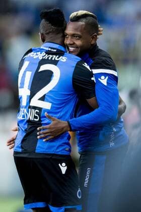 Club s Emmanuel Bonaventure Dennis and Club s Jose Izquierdo celebrate after Bonaventure scored during a soccer game between Belgian team Club Brugge KSV and Turkish club Istanbul Basaksehir F.K., the first leg of the third qualifying round for the UEFA Champions League competition, Wednesday 26 July 2017 in Brugge. JASPERxJACOBS  x05139306x