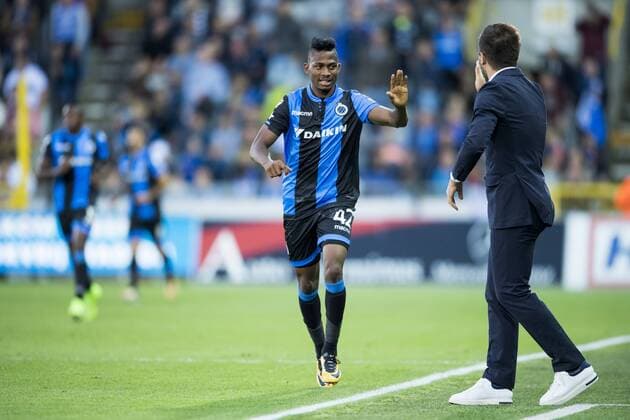 Club s Emmanuel Bonaventure Dennis and Club Brugge s head coach Ivan Leko celebrate after Bonaventure scored during a soccer game between Belgian team Club Brugge KSV and Turkish club Istanbul Basaksehir F.K., the first leg of the third qualifying round for the UEFA Champions League competition, Wednesday 26 July 2017 in Brugge. JASPERxJACOBS  x05139311x
