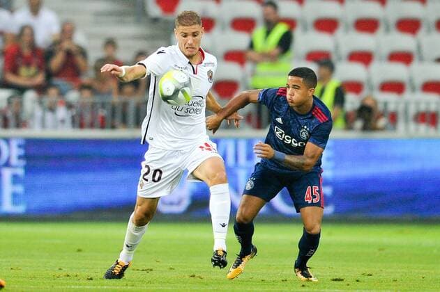 20 MAXIME LE MARCHAND (nice) - 45 Justin Kluivert (ajax) FOOTBALL : Nice vs Ajax Amsterdam - Ligue des Champions - 26 07 2017 FEP Panoramic 