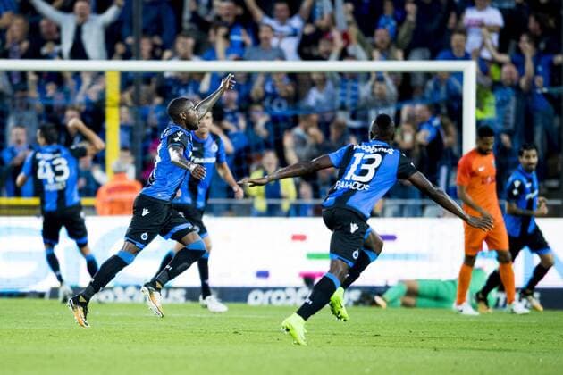 Club s Stefano Denswil (C) celebrates with his teammates after scoring the 2-0 goal from a free kick during a soccer game between Belgian team Club Brugge KSV and Turkish club Istanbul Basaksehir F.K., the first leg of the third qualifying round for the UEFA Champions League competition, Wednesday 26 July 2017 in Brugge. JASPERxJACOBS  x05139335x