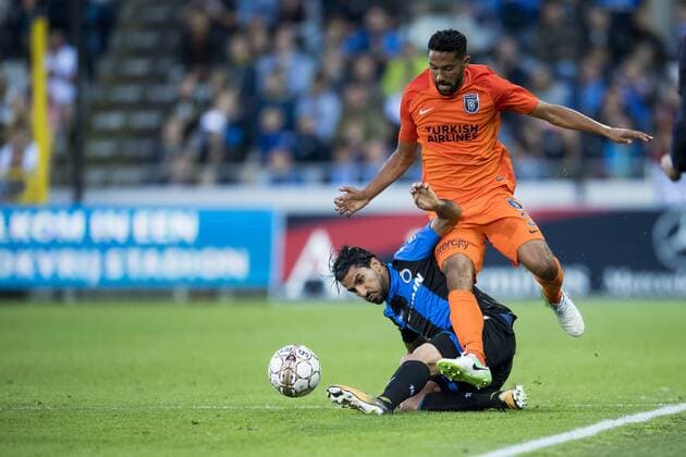 Club s Lior Refaelov and Basaksehir s Gael Clichy fight for the ball during a soccer game between Belgian team Club Brugge KSV and Turkish club Istanbul Basaksehir F.K., the first leg of the third qualifying round for the UEFA Champions League competition, Wednesday 26 July 2017 in Brugge. JASPERxJACOBS  x05139420x
