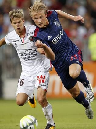 (L-R) Vincent Koziello of OCG Nice, Kasper Dolberg of Ajax, during the UEFA Champions League third round qualifying first leg match between OGC Nice and Ajax Amsterdam on July 26, 2017 at the Allianz Riviera in Nice, France OGC Nice v Ajax UEFA Champions League 2017 2018 xVIxVIxImagesx xMauricexvanxSteenxIVx 8317650