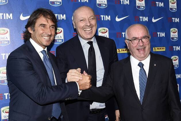 Db Milano 26 07 2017 - presentazione calendari serie A 2017-2018 foto Daniele Buffa Image nella foto: Giovanni Carnevali-Giuseppe Marotta-Carlo Tavecchio 