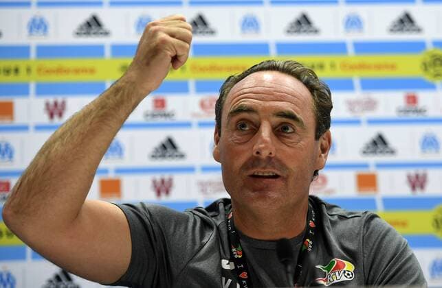 MARSEILLE, FRANCE - JUNE 26 : Yves Vanderhaeghe head coach pictured during the press conference PK Pressekonferenz the day before Europa league third qualifying round , 1st leg match between Olympique de Marseille and KV Oostende on June 26, 2017 in Marseille, France, 26 07 2017 FOOTBALL : Conference De Presse Ostende - Marseille - 26 07 2017 PhotoNews Panoramic 