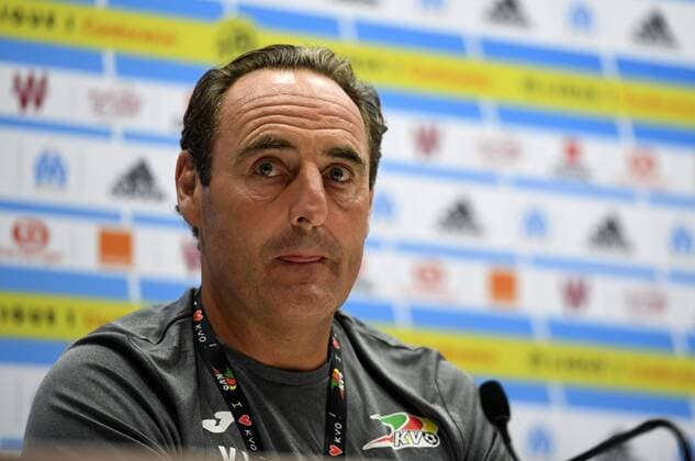 MARSEILLE, FRANCE - JUNE 26 : Yves Vanderhaeghe head coach pictured during the press conference PK Pressekonferenz the day before Europa league third qualifying round , 1st leg match between Olympique de Marseille and KV Oostende on June 26, 2017 in Marseille, France, 26 07 2017 FOOTBALL : Conference De Presse Ostende - Marseille - 26 07 2017 PhotoNews Panoramic 
