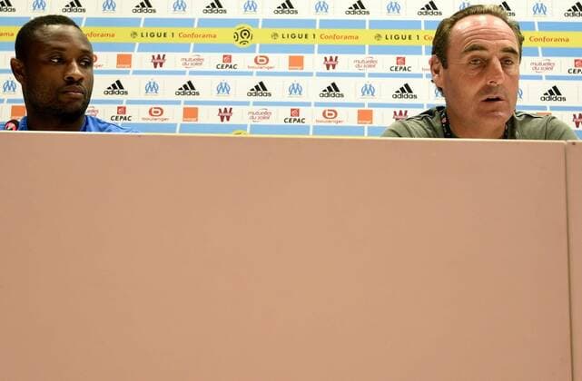 MARSEILLE, FRANCE - JUNE 26 : Yves Vanderhaeghe head coach of KV Oostende and Sebastien Siani midfielder of KV Oostende pictured during the press conference PK Pressekonferenz the day before Europa league third qualifying round , 1st leg match between Olympique de Marseille and KV Oostende on June 26, 2017 in Marseille, France, 26 07 2017 FOOTBALL : Conference De Presse Ostende - Marseille - 26 07 2017 PhotoNews Panoramic 