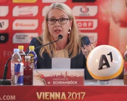 Beach volleyball Beachvolleyball - FIVB World Championships 2017 VIENNA,AUSTRIA,27.JUL.17 - BEACH VOLLEYBALL - FIVB World Championships, press conference PK Pressekonferenz Image shows Margarete Schramboeck (A1). GEPAxpictures xChristianxOrt