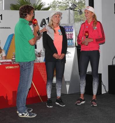 Beach volleyball Beachvolleyball - FIVB World Championships 2017 VIENNA,AUSTRIA,27.JUL.17 - BEACH VOLLEYBALL - FIVB World Championships, press conference PK Pressekonferenz Image shows Hannes Jagerhofer, Karla Borger (GER) and Margareta Kozuch (GER). GEPAxpictures xChristianxOrt