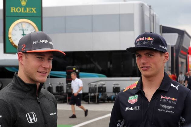 Hungarian Grand Prix, Hungaroring 27 - 30 July 2017 27.07.2017 - Stoffel Vandoorne (BEL) McLaren MCL32 and Max Verstappen (NED) Red Bull Racing RB13 