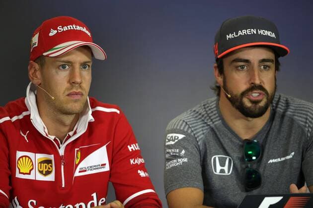 Hungarian Grand Prix, Hungaroring 27 - 30 July 2017 27.07.2017 - press conference PK Pressekonferenz Sebastian Vettel (GER) Scuderia Ferrari SF70H and Fernando Alonso (ESP) McLaren MCL32 