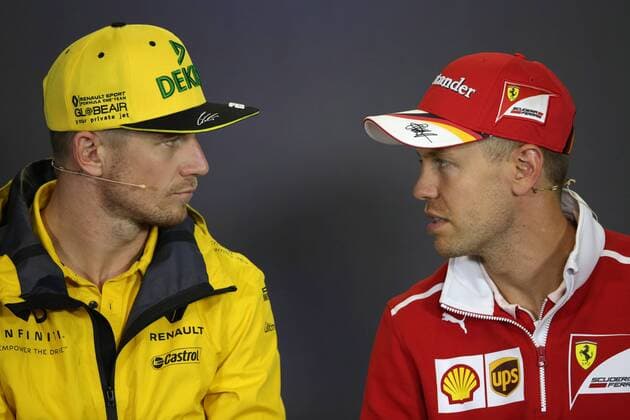 Hungarian Grand Prix, Hungaroring 27 - 30 July 2017 27.07.2017 - press conference PK Pressekonferenz Nico Hulkenberg (GER) Renault F1 Team RS17 and Sebastian Vettel (GER) Scuderia Ferrari SF70H 