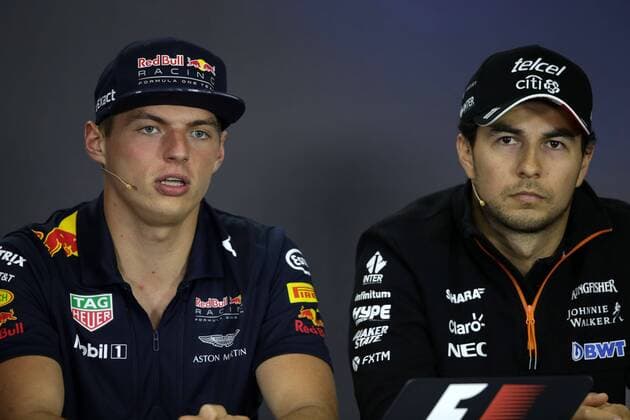 Hungarian Grand Prix, Hungaroring 27 - 30 July 2017 27.07.2017 - press conference PK Pressekonferenz Max Verstappen (NED) Red Bull Racing RB13 and Sergio Perez (MEX) Sahara Force India F1 VJM010 