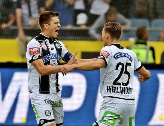 SOCCER - EL quali, Sturm vs Fenerbahce GRAZ,AUSTRIA,27.JUL.17 - SOCCER - UEFA Europa League qualification, SK Sturm Graz vs Fenerbahce Istanbul. Image shows the rejoicing of Deni Alar (Sturm) and Stefan Hierlaender (Sturm). GEPAxpictures xHansxOberlaender