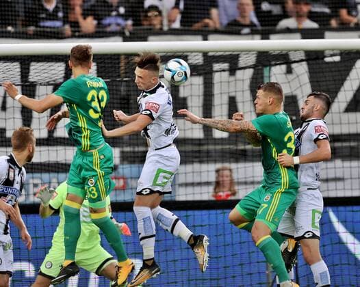 SOCCER - EL quali, Sturm vs Fenerbahce GRAZ,AUSTRIA,27.JUL.17 - SOCCER - UEFA Europa League qualification, SK Sturm Graz vs Fenerbahce Istanbul. Image shows Roman Neustaedter (Fenerbahce), Dario Maresic (Sturm), Martin Skrtel (Fenerbahce) and Philipp Huspek (Sturm). keywords: goal. GEPAxpictures xHansxOberlaender