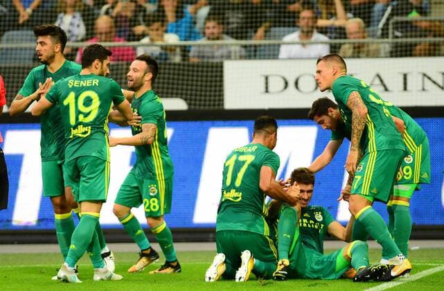 Fenerbahce players celebrates for Roman Neustadter s goal the UEFA Europa League match between Sturm Graz and Fenerbahce at Merkur Arena (UPC) in Graz , Austria, on 27 July 2017. 
