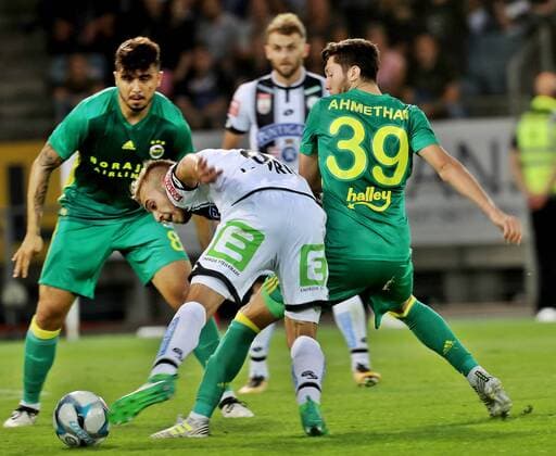 SOCCER - EL quali, Sturm vs Fenerbahce GRAZ,AUSTRIA,27.JUL.17 - SOCCER - UEFA Europa League qualification, SK Sturm Graz vs Fenerbahce Istanbul. Image shows Sandi Lovric (Sturm) and Ahmethan Koese (Fenerbahce). GEPAxpictures xHansxOberlaender