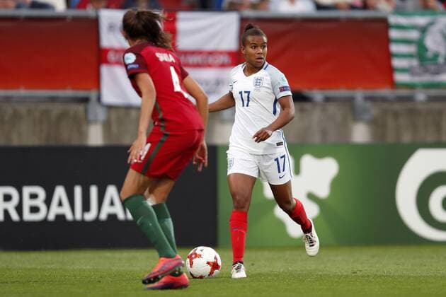 (L-R) Silvia Rebelo of Portugal women, Nikita Parris of England women during the UEFA WEURO 2017 Group D group stage match between Portugal and England at Koning Willem II stadium on July 27, 2017 in Tilburg, The Netherlands Women: Portugal v England UEFA WEURO 2017 2017 2018 xVIxVIxImagesx xMauricexvanxSteenxIVx 8324745