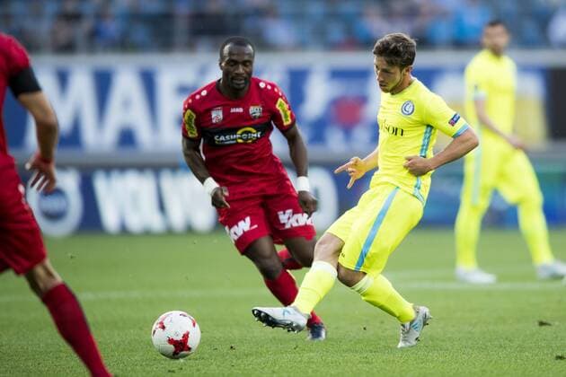 Gent s Brecht Dejaegere pictured in action during a soccer game between Belgian club KAA Gent and Austrian team SC Rheindorf Altach, the first leg of the third qualifying round for the UEFA Europa League competition, Thursday 27 July 2017 in Gent. JASPERxJACOBS  x05139797x