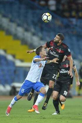 CSU Craiova - AC Milan, Uefa Europa League, Third Qualifying Round - 1 Leg, 27 July 2017, Drobeta Turnu Severin, Romania CSU Craiova - AC Milan, UEFA Europa League, Third Qualifying Round - 1 Leg, Mateo Musacchio (AC Milan)vs Gustavo Vagenin(CSU Craiova), 27 July 2017, Drobeta Turnu Severin, Romania Copyright: xRaphaelxSerresx