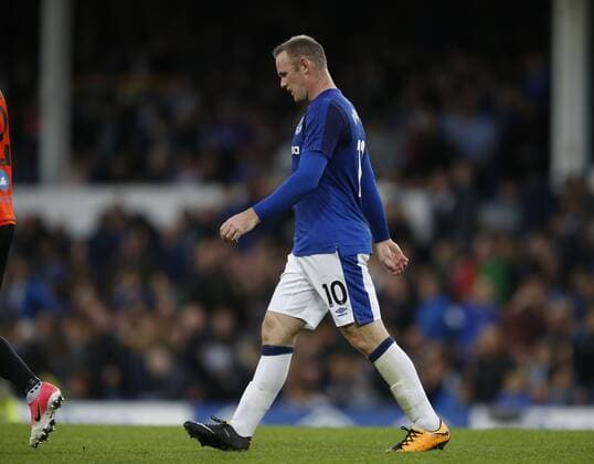 Wayne Rooney of Everton walks off at half time during the Europa League Qualifying Third Round 1st leg match at Goodison Park Stadium, Liverpool. Picture date: March 27th 2017. Pic credit should read: Simon Bellis Sportimage EDITORIAL USE ONLY. No use with unauthorised audio, video, data, fixture lists, club league logos or live services. Online in-match use limited to 120 images, no video emulation. No use in betting, games or single club league player publications.