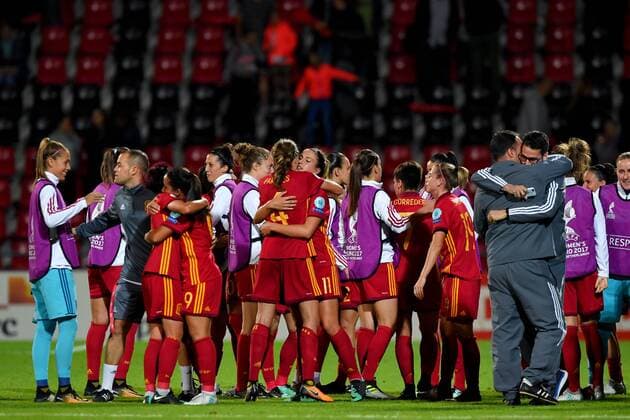 SOCCER - UEFA EURO EM Europameisterschaft Fussball 2017, SCO vs ESP DEVENTER,NETHERLANDS,27.JUL.17 - WOMEN SOCCER - UEFA Women s European Championship EM Europameisterschaft 2017, Group D, Scotland vs Spain. Image shows the rejoicing of ESP. GEPAxpictures xFlorianxErtl