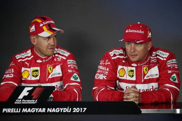 FORMULA 1 - Hungarian GP BUDAPEST,HUNGARY,29.JUL.17 - MOTORSPORTS, FORMULA 1 - Grand Prix of Hungary, Hungaroring, qualifying, press conference PK Pressekonferenz Image shows Sebastian Vettel (GER Ferrari) and Kimi Raikkoenen (FIN Ferrari). GEPAxpictures xFritzxMueller