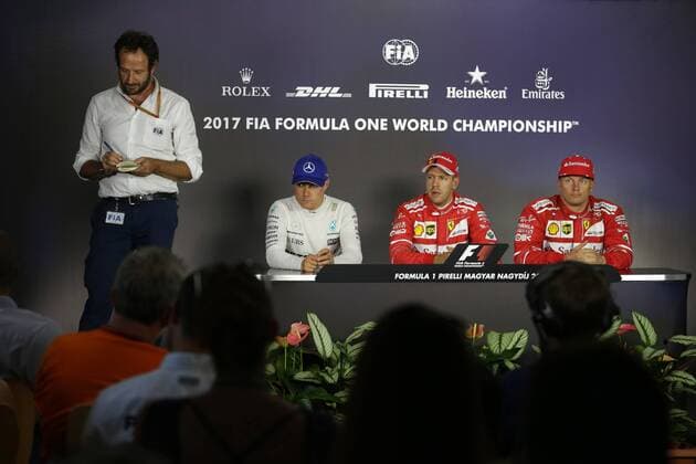 Hungarian Grand Prix, Hungaroring 27 - 30 July 2017 29.07.2017 - Qualifying, press conference PK Pressekonferenz Valtteri Bottas (FIN) Mercedes AMG F1 W08, Sebastian Vettel (GER) Scuderia Ferrari SF70H and Kimi Raikkonen (FIN) Scuderia Ferrari SF70H 