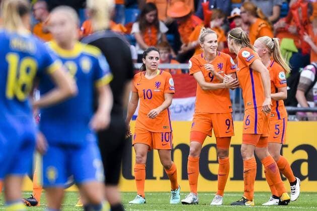 Fußball, Frauen EM, Niederlande - Schweden 170729 Hollands Vivianne Miedema jublar efter 2-0 i kvartsfinalen mellan Holland och Sverige under dag 14 av fotbolls-EM den 29 juli 2017 i Doetinchem.  Copyright: CARLxSANDIN BB170729CS083