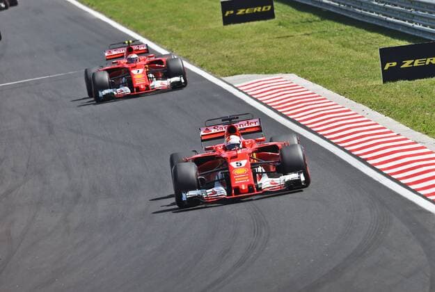 Start Formel1, vorne weg Sebastian Vettel, dahinter Kimi Raikkonen, Motorsport, Grosser Preis von Ungarn 2017,Fahrerlager, Motorsport, Formel 1, 30.07.2017, Budapest Copyright: xAndre Eibner-Pressefotox EP_JAE