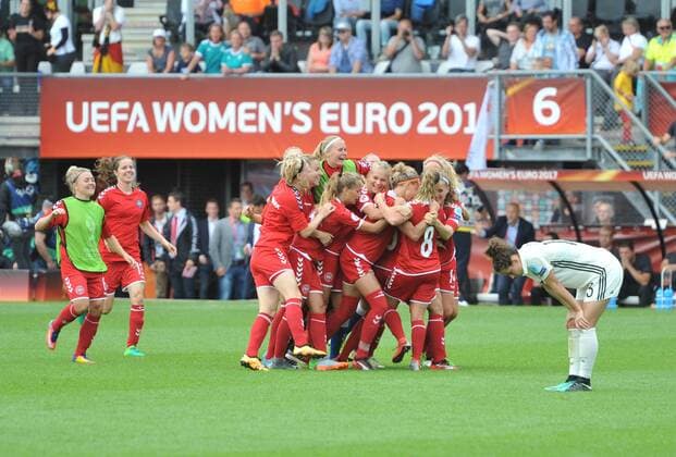 Womens Europeans Germany vs Denmark Rotterdam The Netherlands 30th July 2017 Womens Europeans Germany vs Denmark Danish joy at their victory. In front Babett Peter disappointed. 