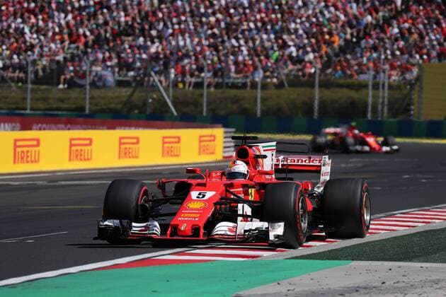 Hungarian Grand Prix, Hungaroring 27 - 30 July 2017 30.07.2017 - Race, Sebastian Vettel (GER) Scuderia Ferrari SF70H leads Kimi Raikkonen (FIN) Scuderia Ferrari SF70H 