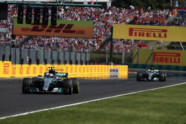 Hungarian Grand Prix, Hungaroring 27 - 30 July 2017 30.07.2017 - Race, Valtteri Bottas (FIN) Mercedes AMG F1 W08 and Lewis Hamilton (GBR) Mercedes AMG F1 W08 