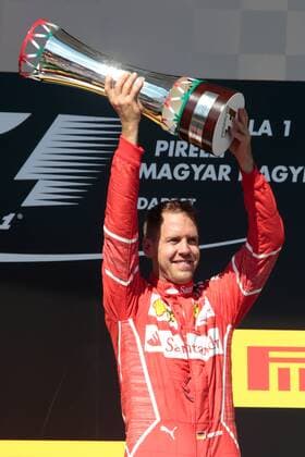 FORMULA 1 - Hungarian GP BUDAPEST,HUNGARY,30.JUL.17 - MOTORSPORTS, FORMULA 1 - Grand Prix of Hungary, Hungaroring. Image shows Sebastian Vettel (GER Ferrari). Keywords: award ceremony, trophy. GEPAxpictures xFritzxMueller